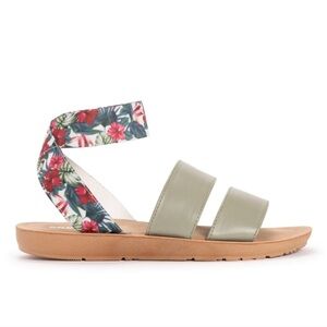 Muk Luks Green and Floral Ankle Strap Sandals 8